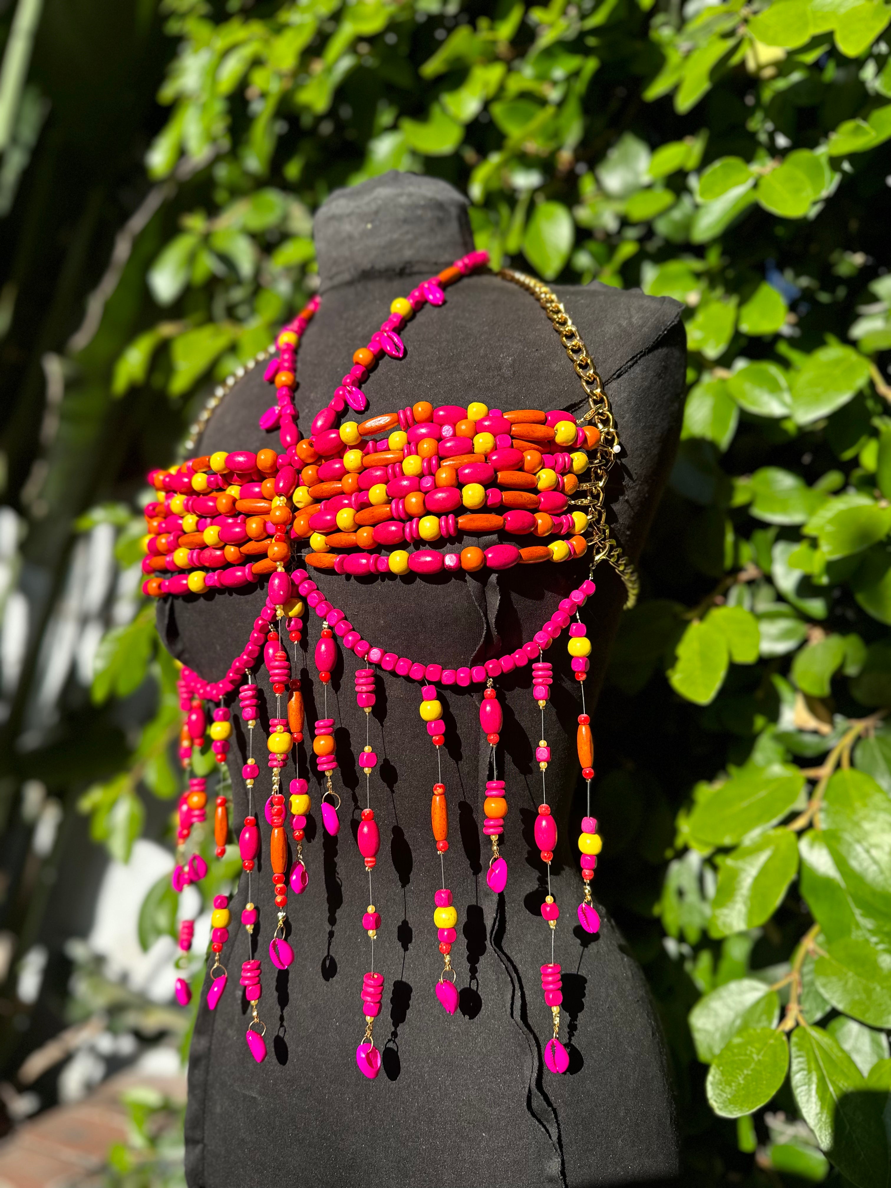 Tropical Barbie wooden bralette